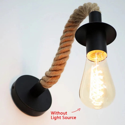 Aplique de pared retro de cuerda de yute con casquillo E27 estilo industrial