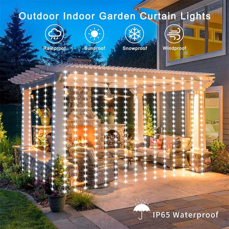 Cortina de Luces Solares Impermeables para Exterior