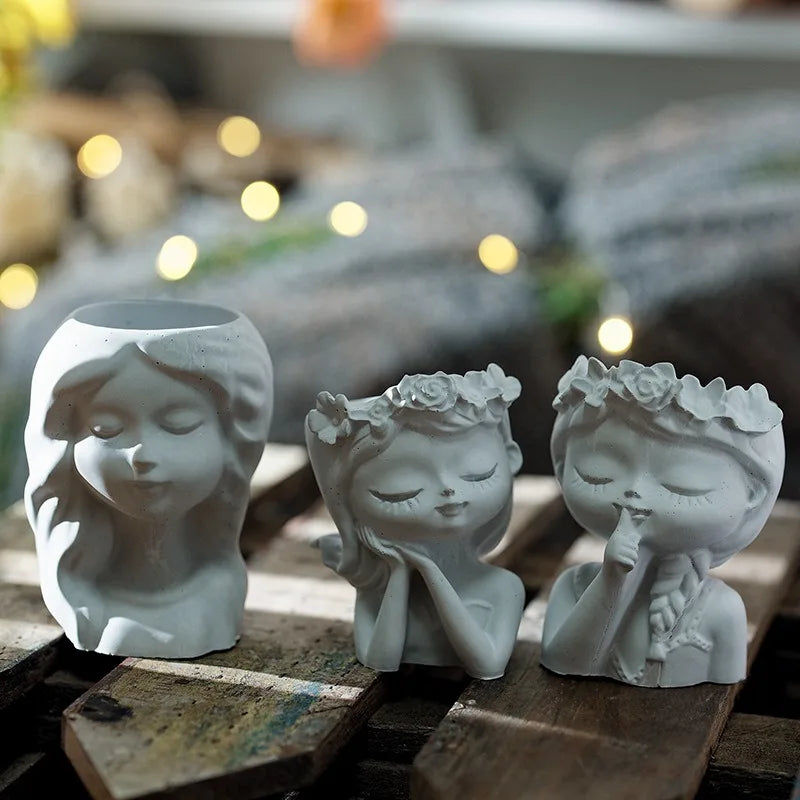 Maceta con Forma de Cabeza de Niña – Molde de Silicona para DIY