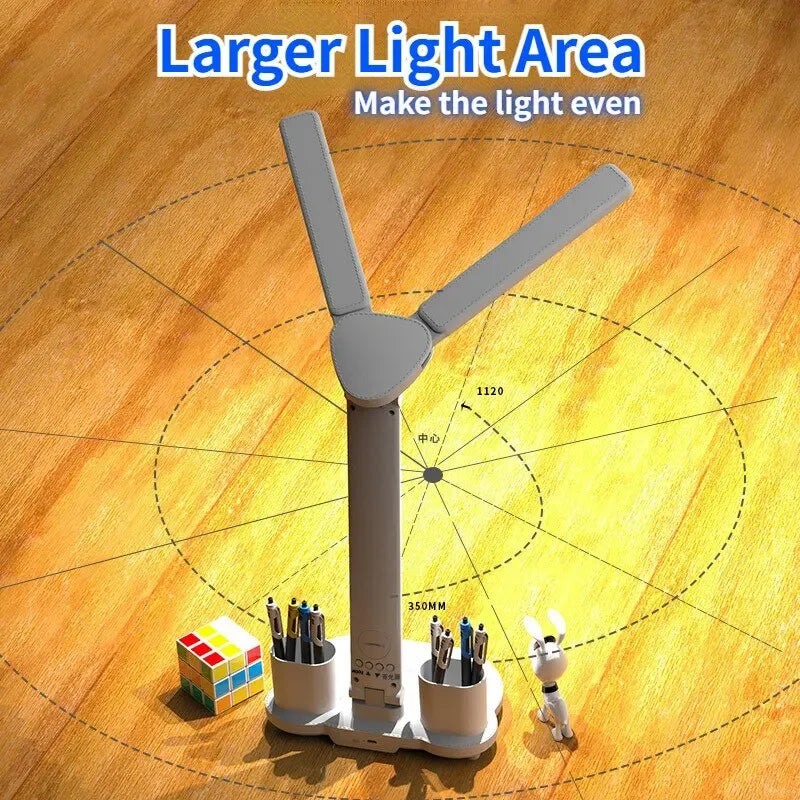 Lámpara de mesa LED con reloj, recargable por USB, plegable y giratoria 180°