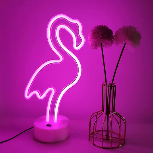 Lámpara LED neón flamenco con base