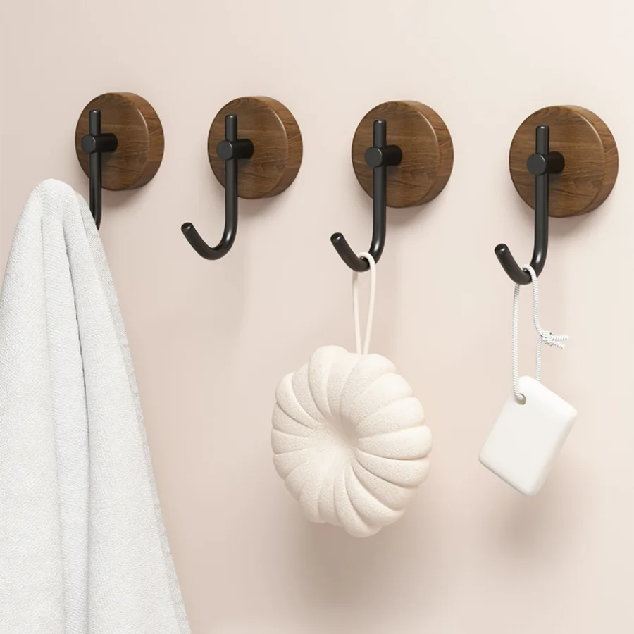 Gancho Autoadhesivo de Madera de Nogal – Organizador Decorativo para Llaves, Toallas o Abrigos