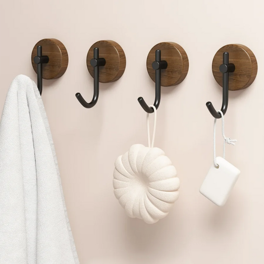 Gancho Autoadhesivo de Madera de Nogal – Organizador Decorativo para Llaves, Toallas o Abrigos
