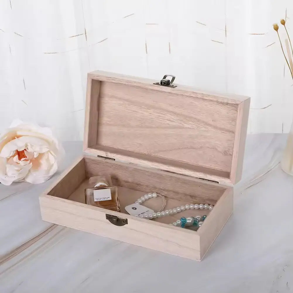 Caja de Almacenaje Rectangular Retro de Madera con Tapa Abatible