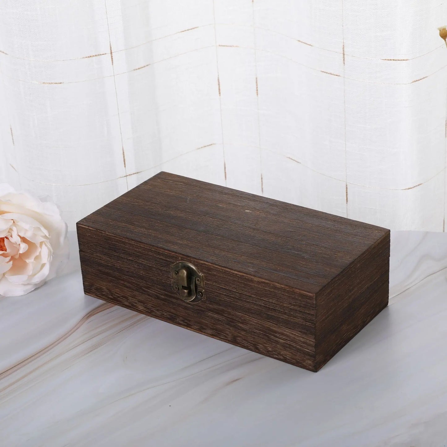 Caja de Almacenaje Rectangular Retro de Madera con Tapa Abatible
