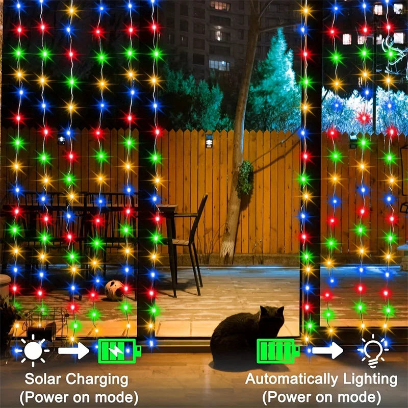 Cortina de Luces Solares Impermeables para Exterior