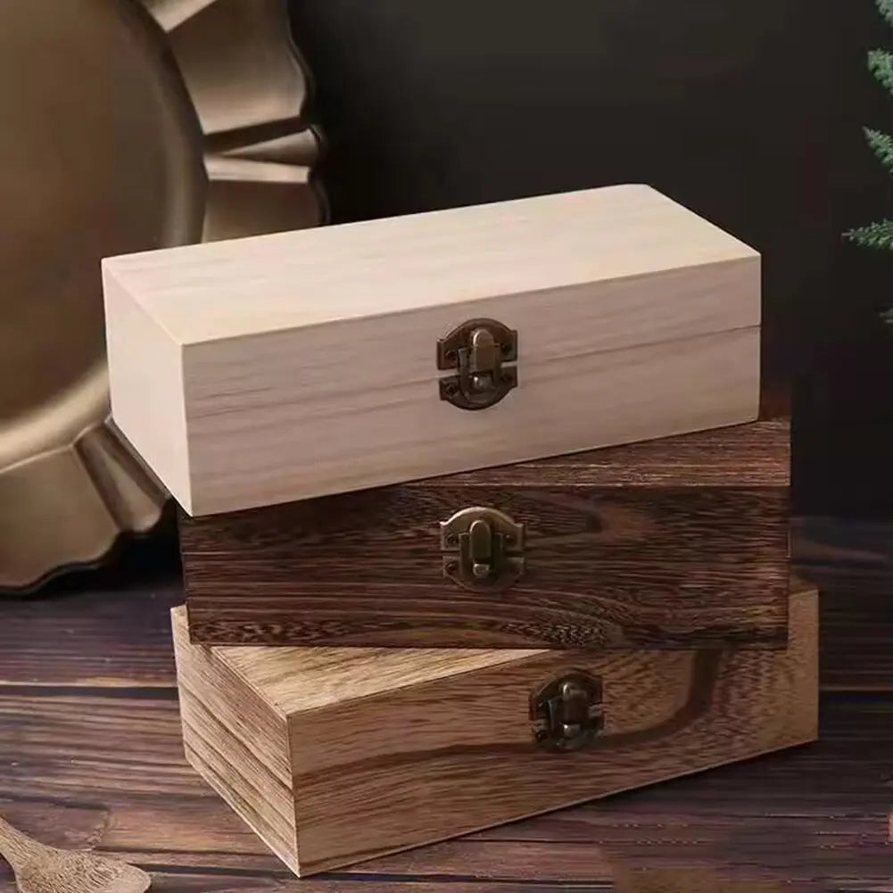 Caja de Almacenaje Rectangular Retro de Madera con Tapa Abatible