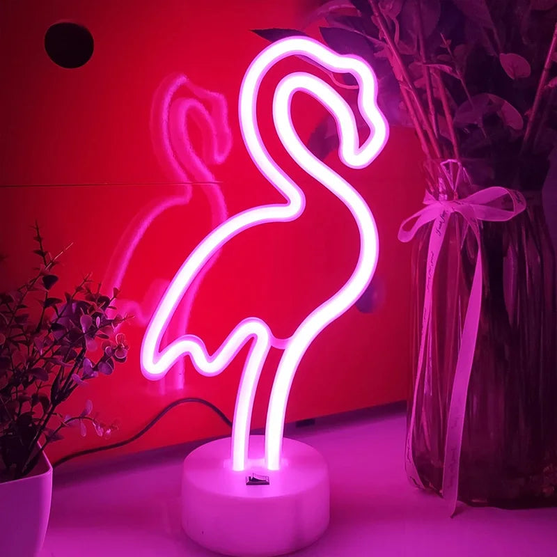 Lámpara LED neón flamenco con base