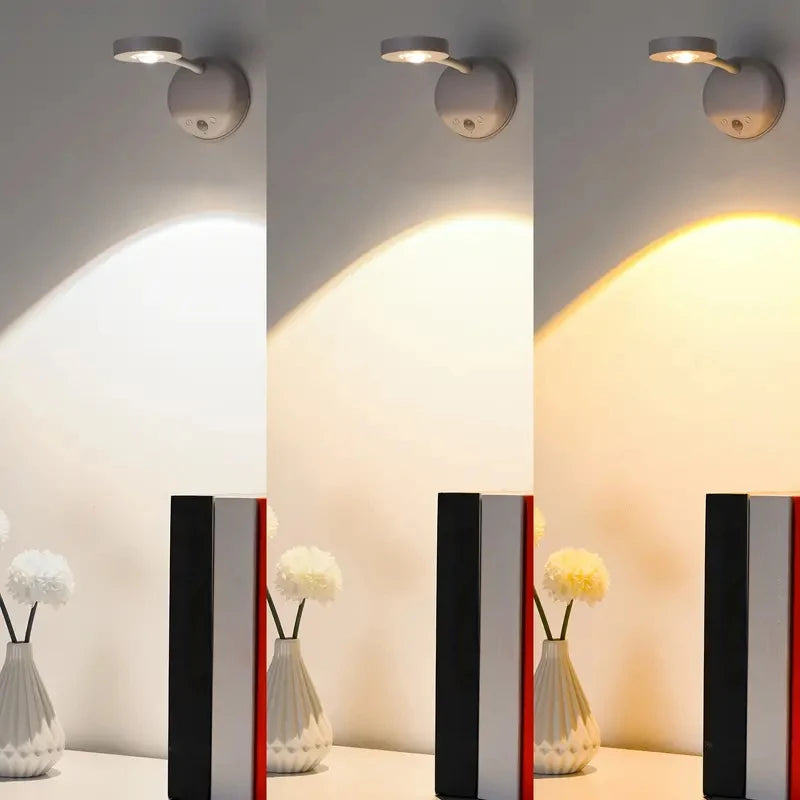 Lámpara LED de pared giratoria 180° con sensor de movimiento y 3 niveles de brillo
