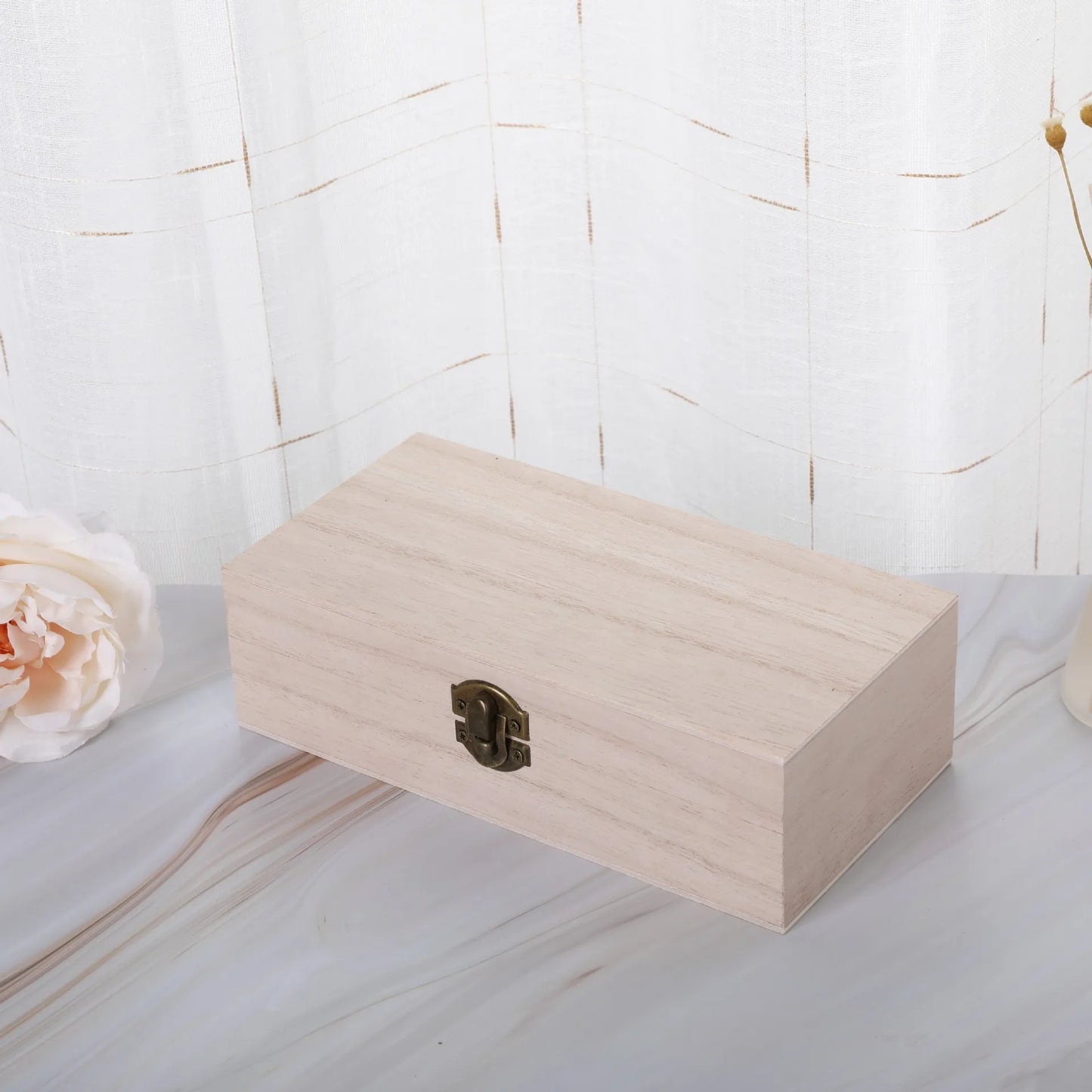 Caja de Almacenaje Rectangular Retro de Madera con Tapa Abatible