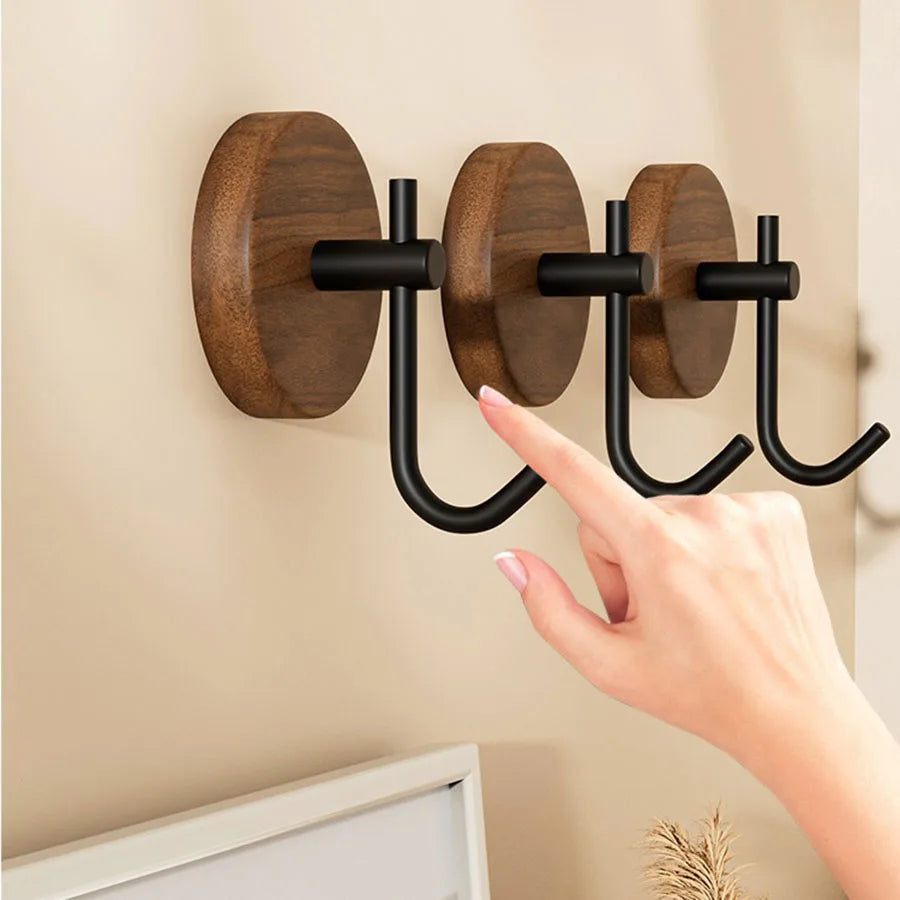 Gancho Autoadhesivo de Madera de Nogal – Organizador Decorativo para Llaves, Toallas o Abrigos