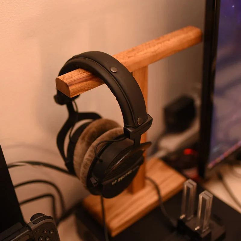 Soporte de Madera en T para Auriculares