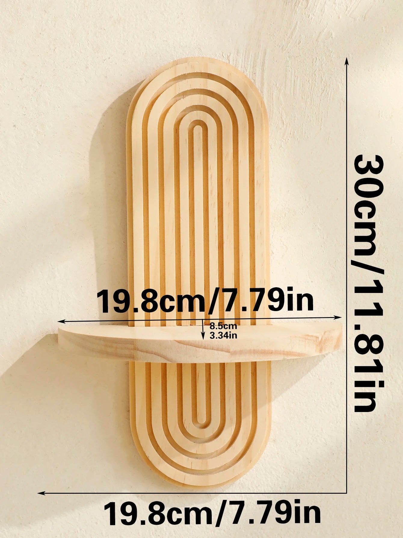 Estante de pared de madera estilo boho con diseño geométrico para decoración moderna