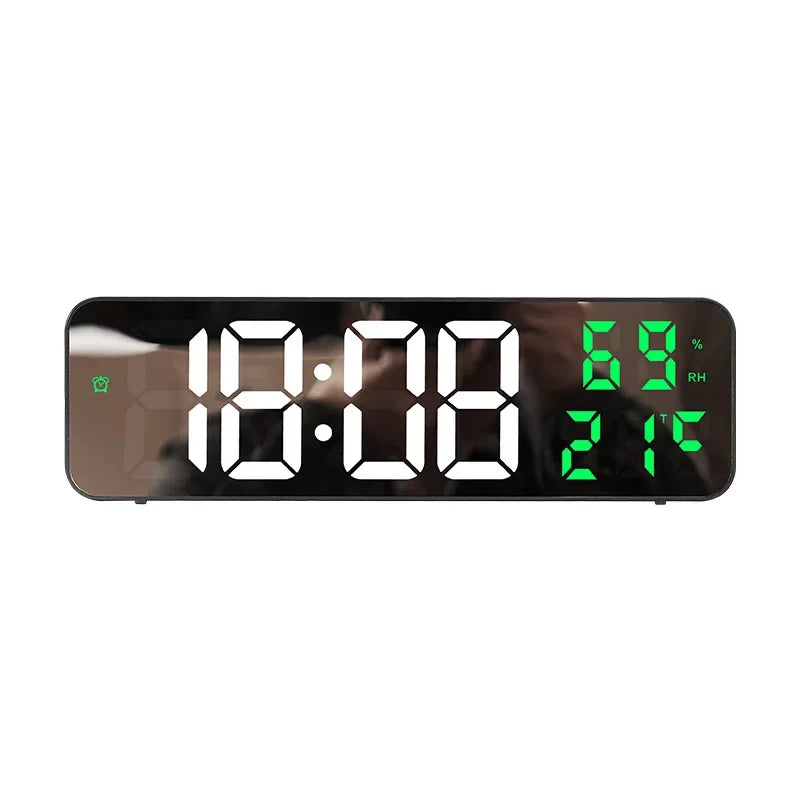 Reloj digital de pared LED de 23 cm con alarma, temperatura, humedad y modo nocturno