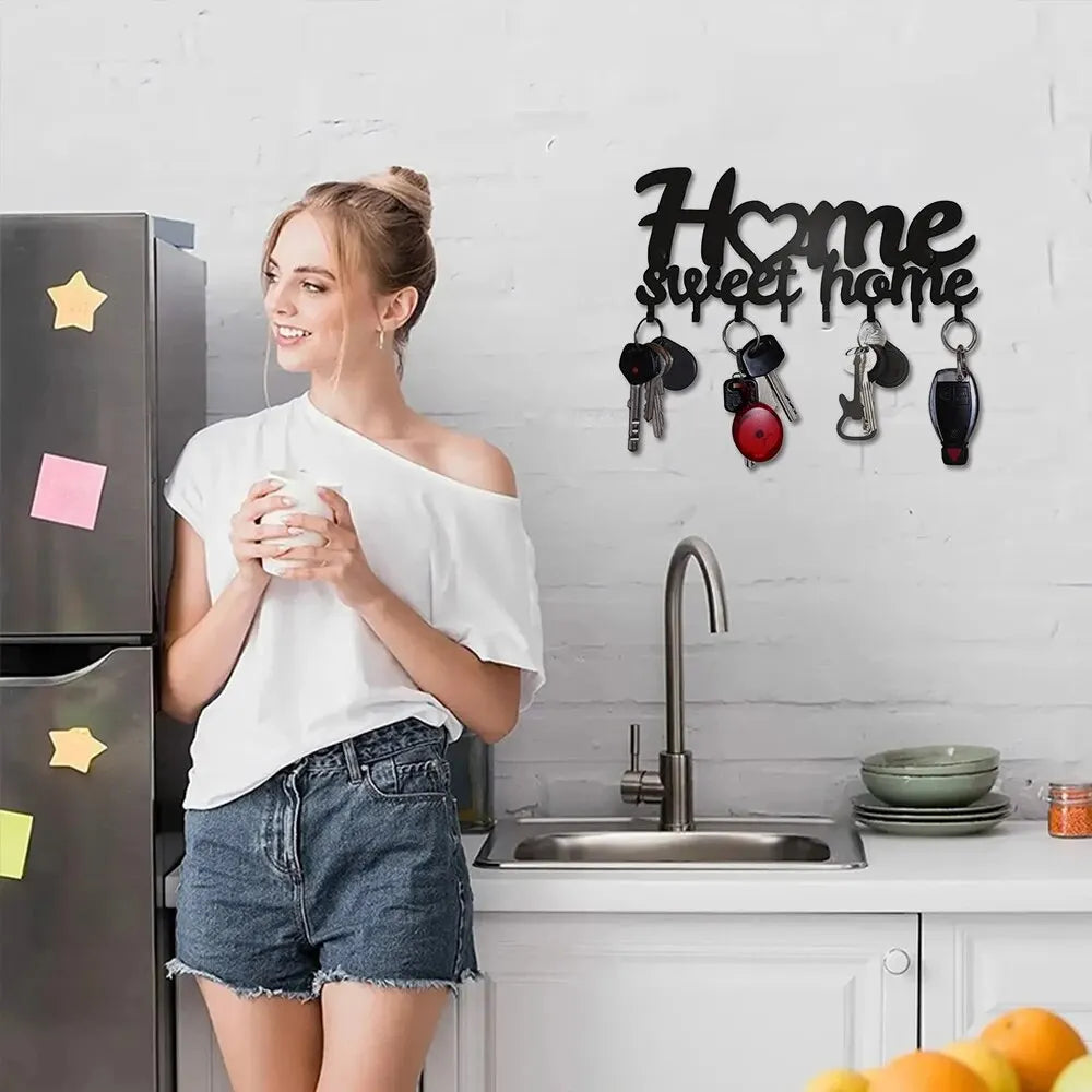 Perchero metálico de pared con ganchos para llaves y decoración