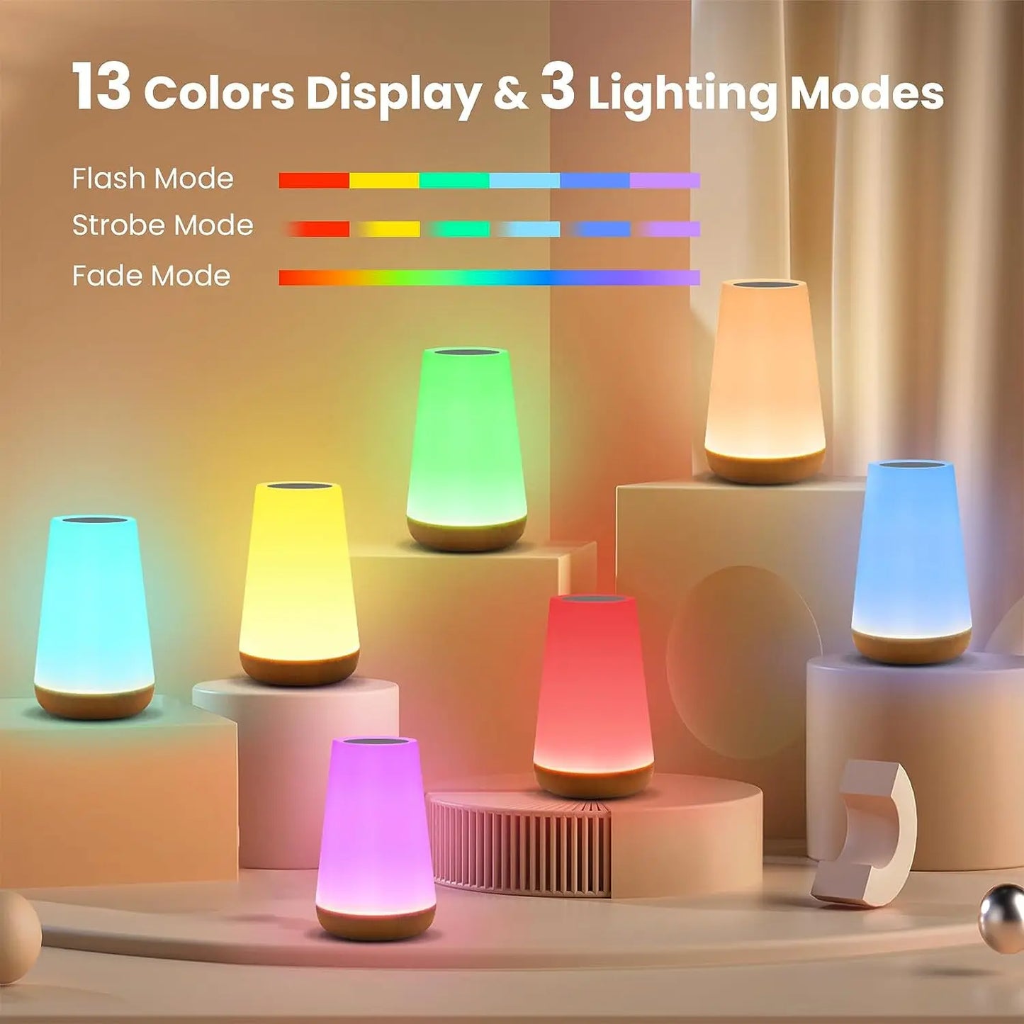 Lámpara nocturna RGB recargable con control remoto y táctil