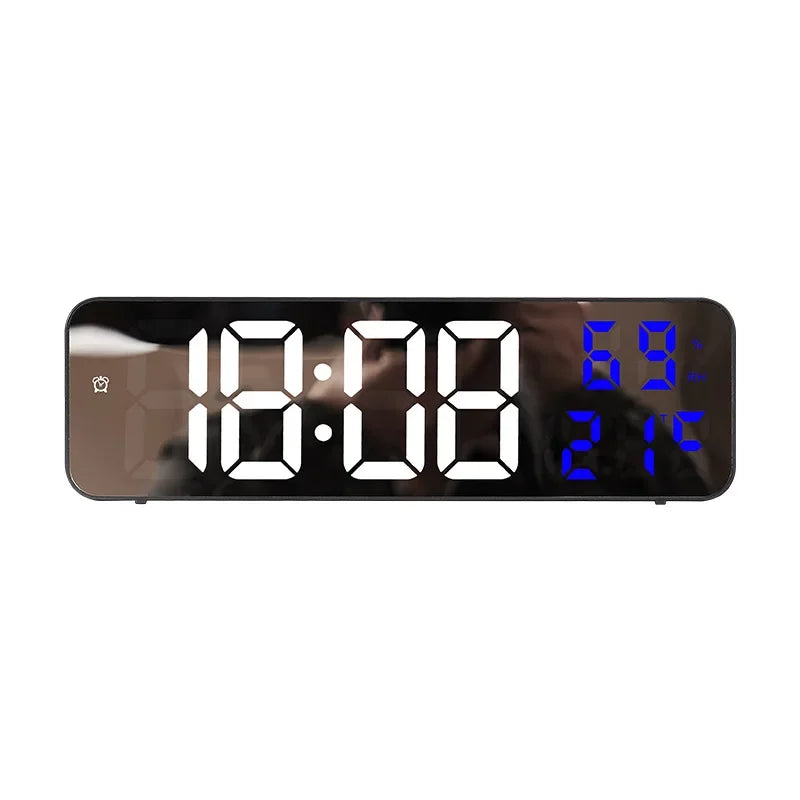 Reloj digital de pared LED de 23 cm con alarma, temperatura, humedad y modo nocturno