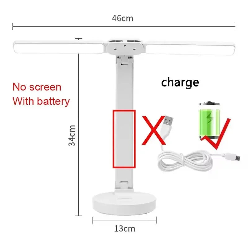 Lámpara de mesa LED con reloj, recargable por USB, plegable y giratoria 180°
