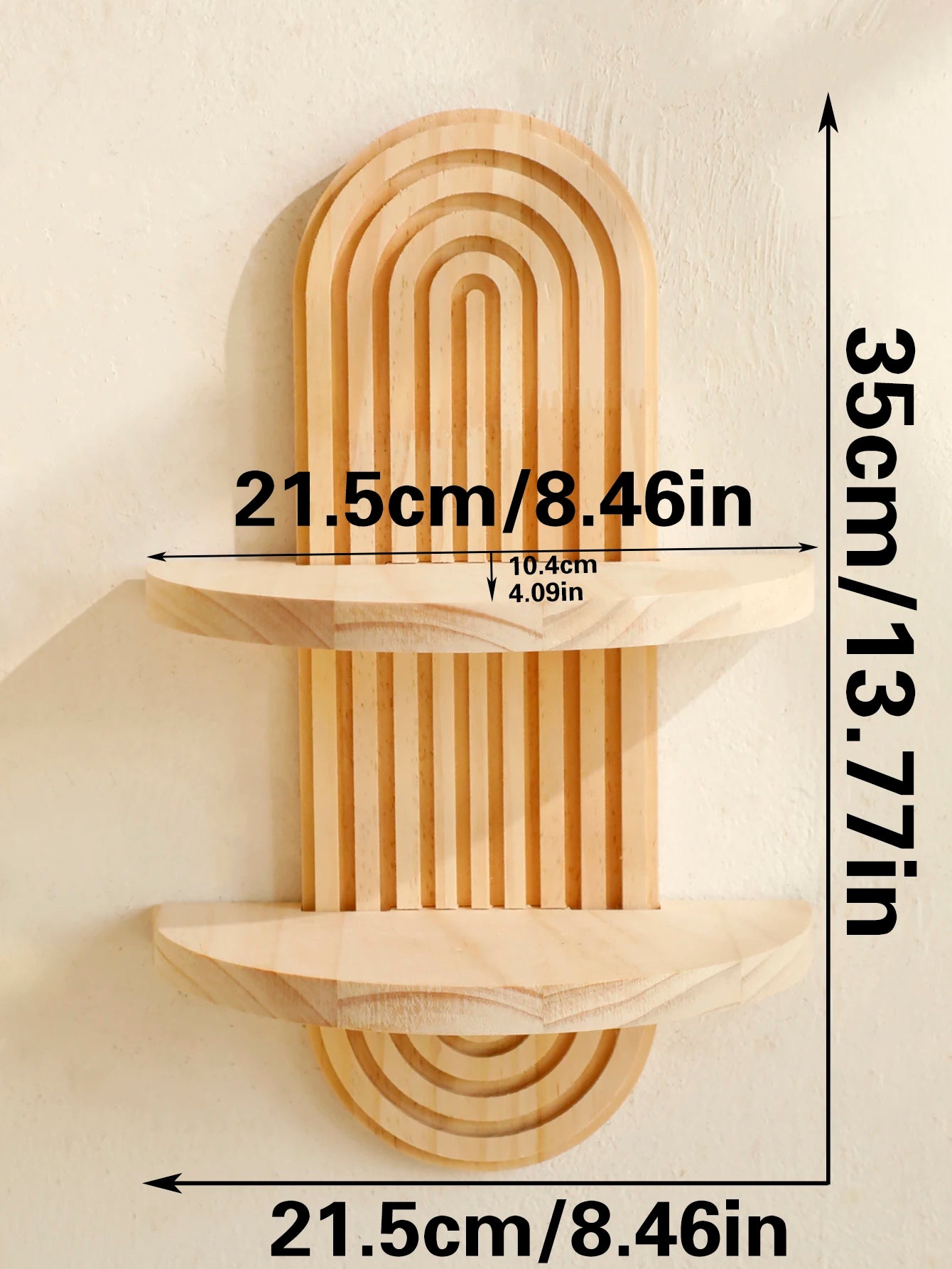 Estante de pared de madera estilo boho con diseño geométrico para decoración moderna
