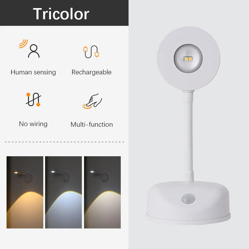 Lámpara LED de pared giratoria 180° con sensor de movimiento y 3 niveles de brillo