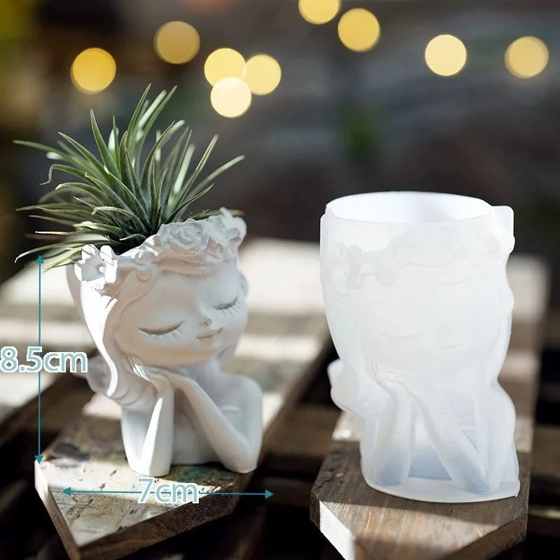 Maceta con Forma de Cabeza de Niña – Molde de Silicona para DIY