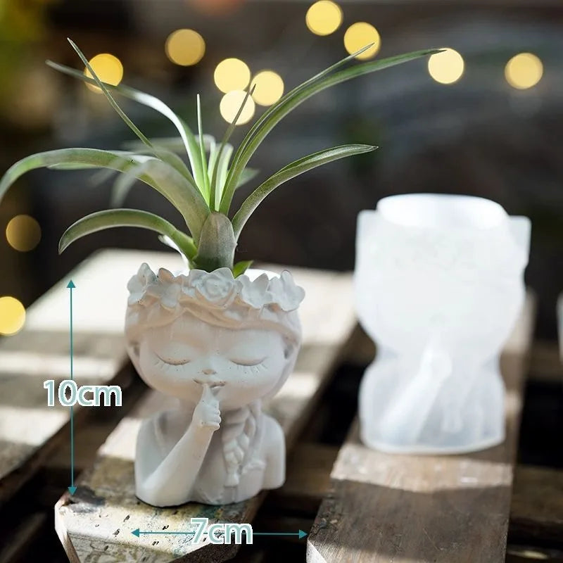 Maceta con Forma de Cabeza de Niña – Molde de Silicona para DIY