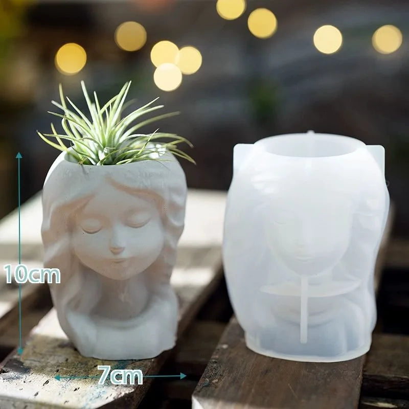 Maceta con Forma de Cabeza de Niña – Molde de Silicona para DIY