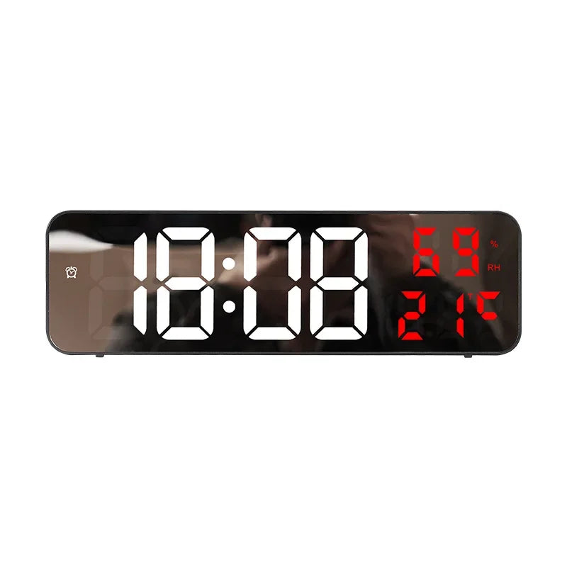 Reloj digital de pared LED de 23 cm con alarma, temperatura, humedad y modo nocturno
