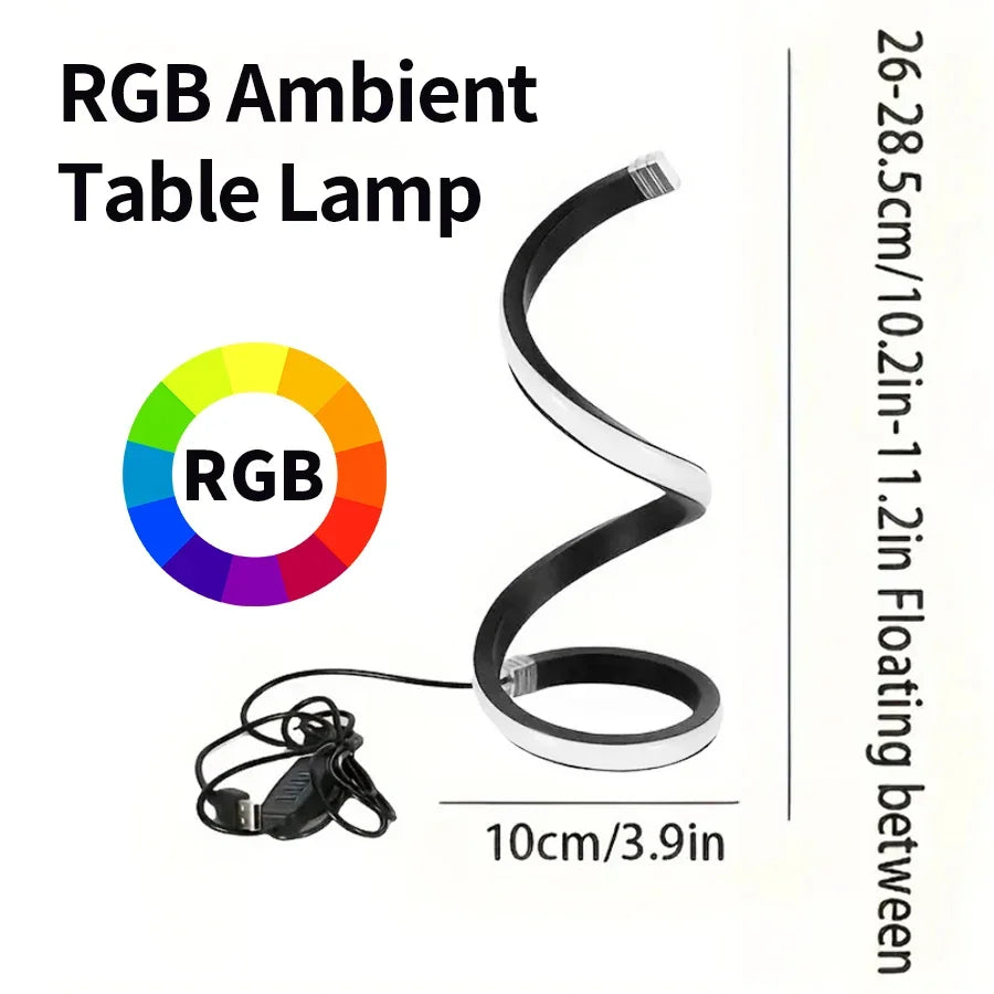 Lámpara de mesa LED de lectura con diseño en espiral, regulable y USB