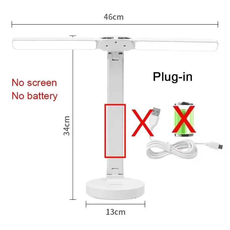 Lámpara de mesa LED con reloj, recargable por USB, plegable y giratoria 180°