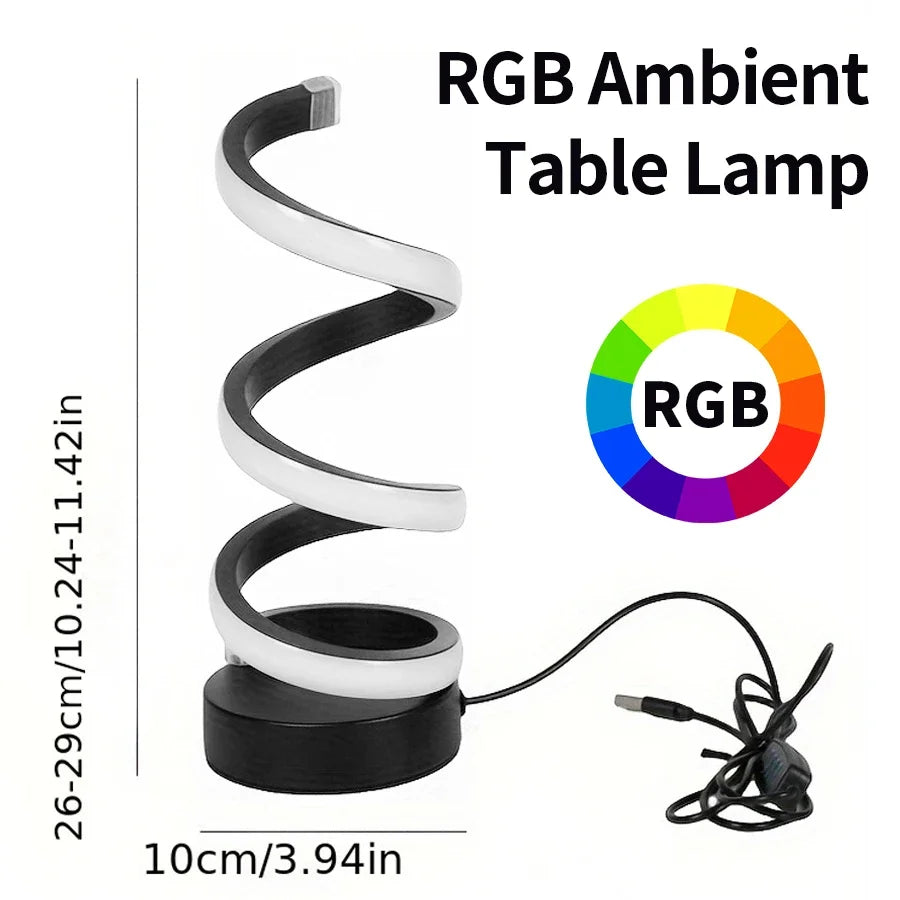 Lámpara de mesa LED de lectura con diseño en espiral, regulable y USB