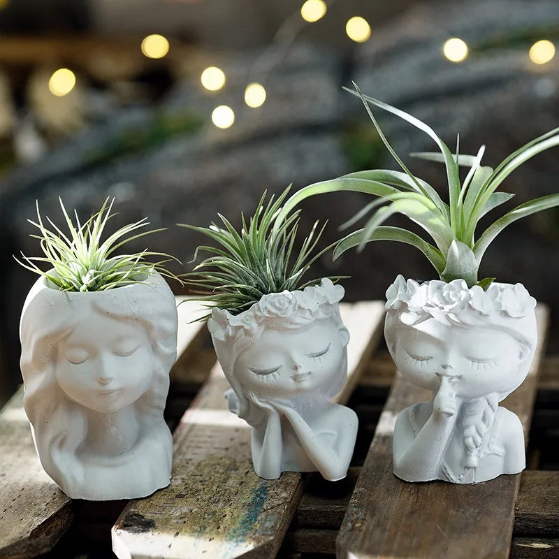 Maceta con Forma de Cabeza de Niña – Molde de Silicona para DIY