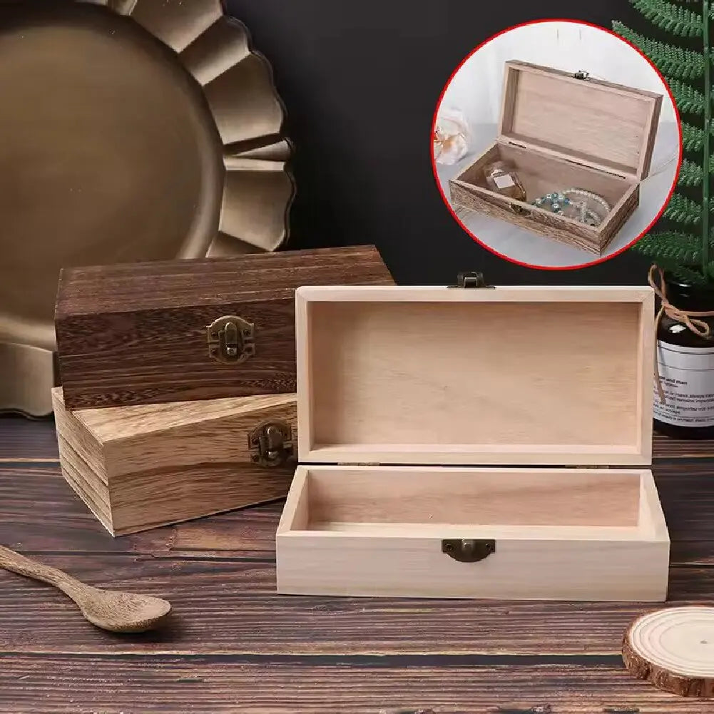 Caja de Almacenaje Rectangular Retro de Madera con Tapa Abatible