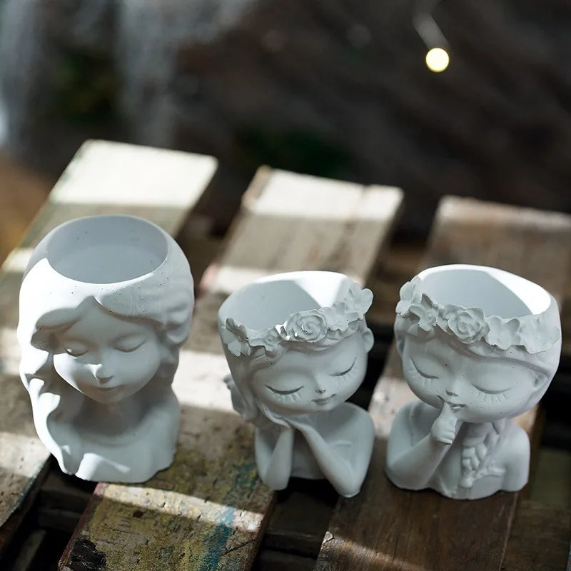Maceta con Forma de Cabeza de Niña – Molde de Silicona para DIY