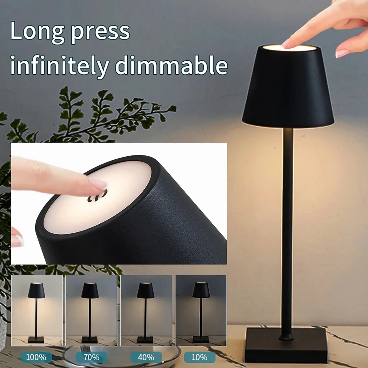 Lámpara de mesa LED táctil recargable e inalámbrica