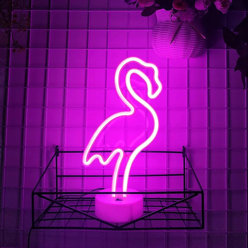 Lámpara LED neón flamenco con base
