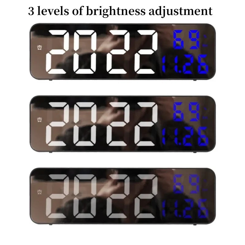 Reloj digital de pared LED de 23 cm con alarma, temperatura, humedad y modo nocturno